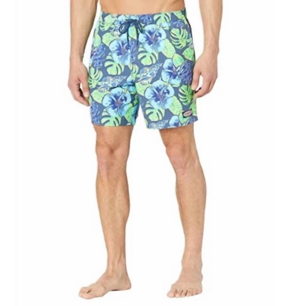 Vineyard Vines Chappy Swim Trunks Blue and Green Tropical Print Sz XXL